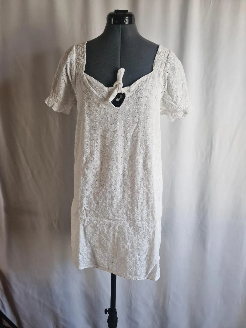 Robe courte broderie anglaise manches courtes femme - Blanc - Taille S